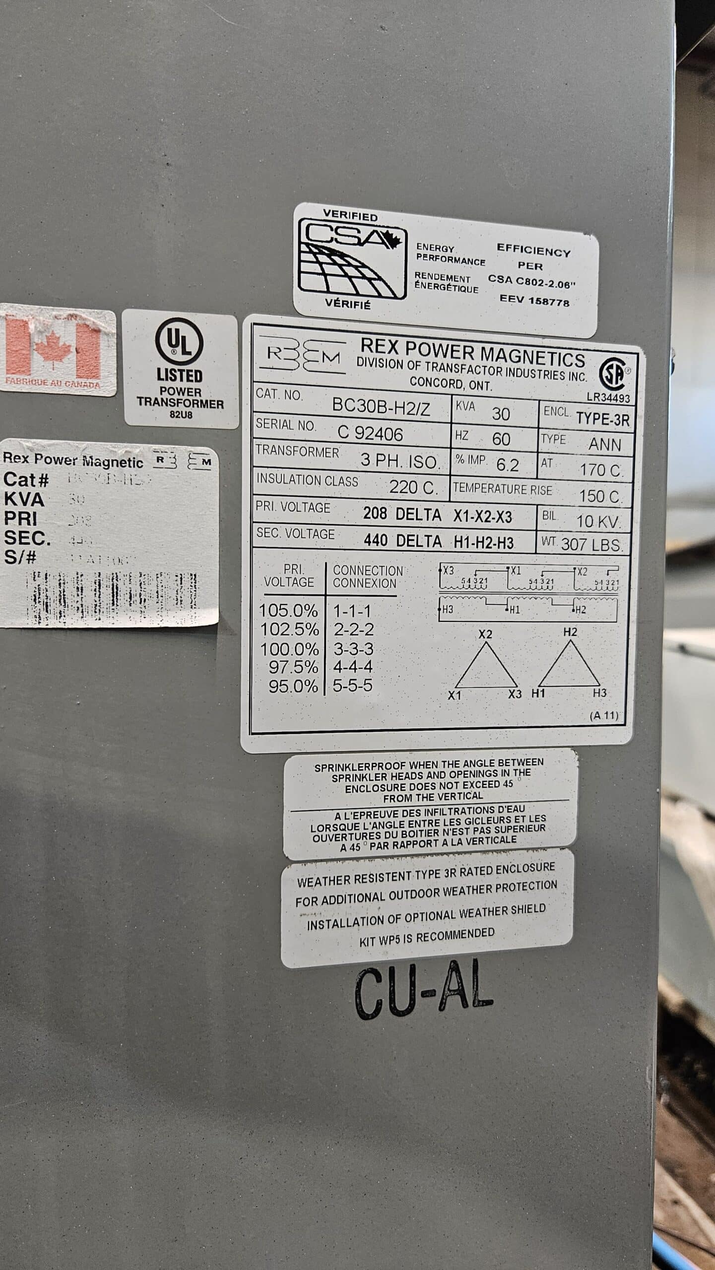 Rex 30kVA - 208V to 440V Three Phase Transformer - Image 3